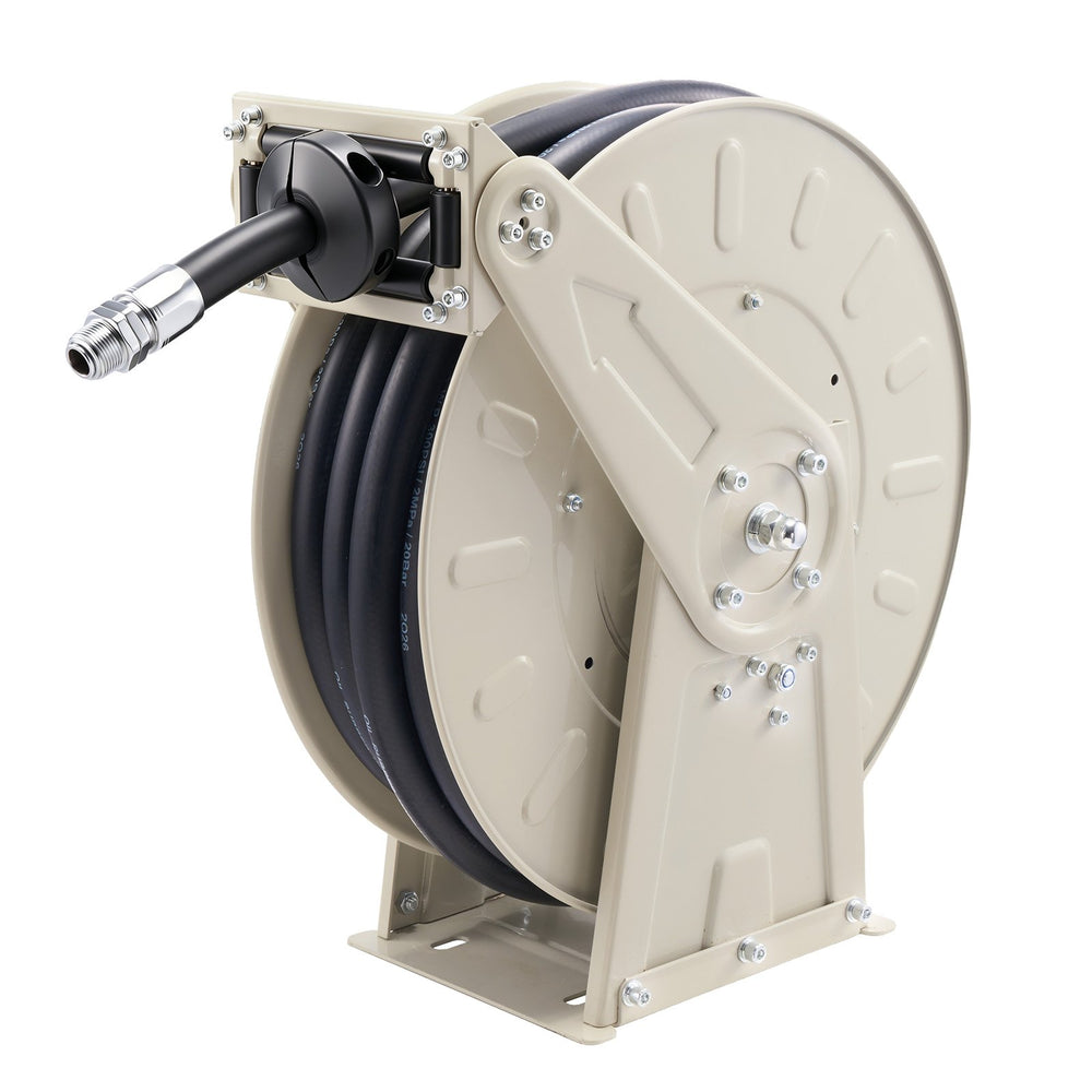 VEVOR Fuel Hose Reel, 3/4 inch x 50 ft Retractable, Spring Driven Auto Swivel Rewind, 300 PSI, Heavy-Duty Carbon Steel Construction with Industrial Grade Rubber Hose, for Diesel Fuel, Kerosene