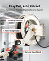 VEVOR Grease Hose Reel, 1/4 in x 50 ft Retractable, Spring Driven Auto Swivel Rewind, Max 10152 PSI, Heavy-Duty Carbon Steel Construction with Steel Wire Braided Hose, for Lube, Grease, Hydraulic Oil