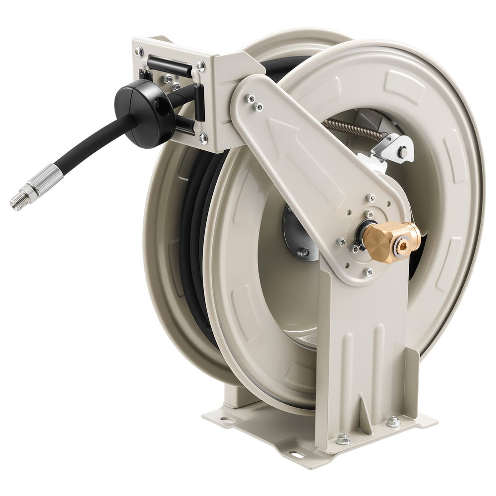 VEVOR Grease Hose Reel, 1/4 in x 50 ft Retractable, Spring Driven Auto Swivel Rewind, Max 10152 PSI, Heavy-Duty Carbon Steel Construction with Steel Wire Braided Hose, for Lube, Grease, Hydraulic Oil