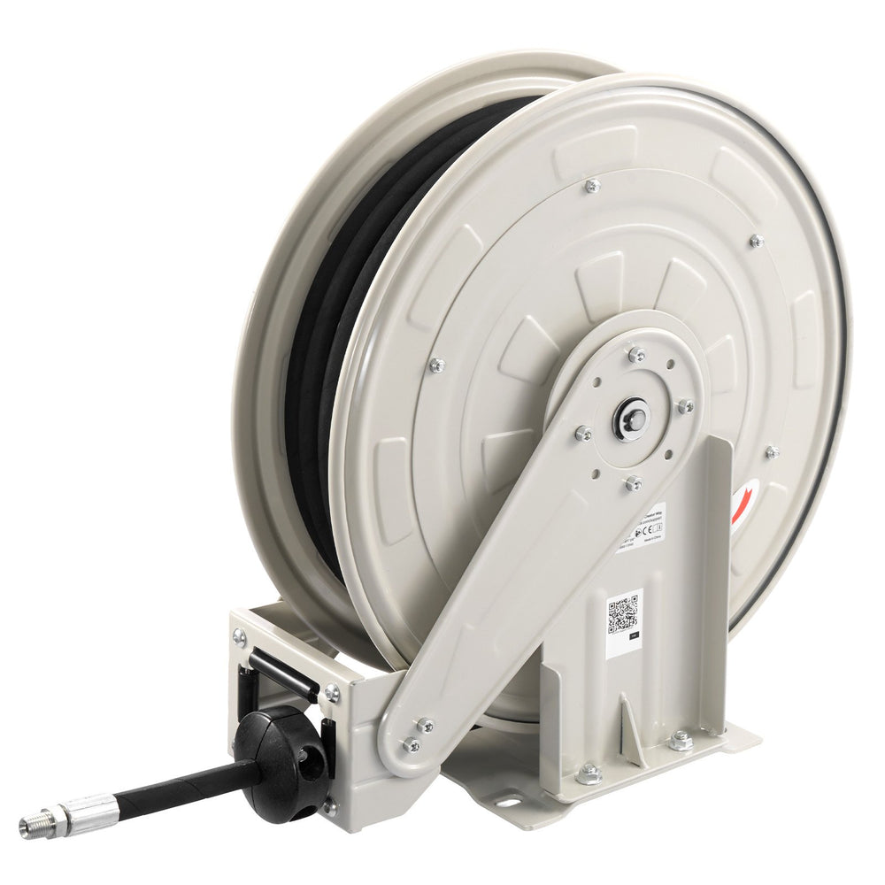 VEVOR Grease Hose Reel, 1/4 in x 50 ft Retractable, Spring Driven Auto Swivel Rewind, Max 10152 PSI, Heavy-Duty Carbon Steel Construction with Steel Wire Braided Hose, for Lube, Grease, Hydraulic Oil