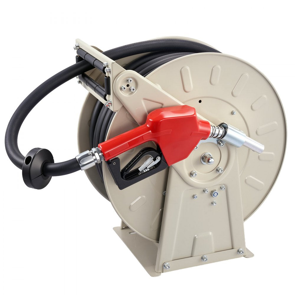 VEVOR Fuel Hose Reel, 3/4 inch x 66 ft Retractable, Spring Driven Auto Swivel Rewind, 300 PSI, Heavy-Duty Carbon Steel Construction with Industrial Grade Rubber Hose, for Diesel Fuel, Kerosene