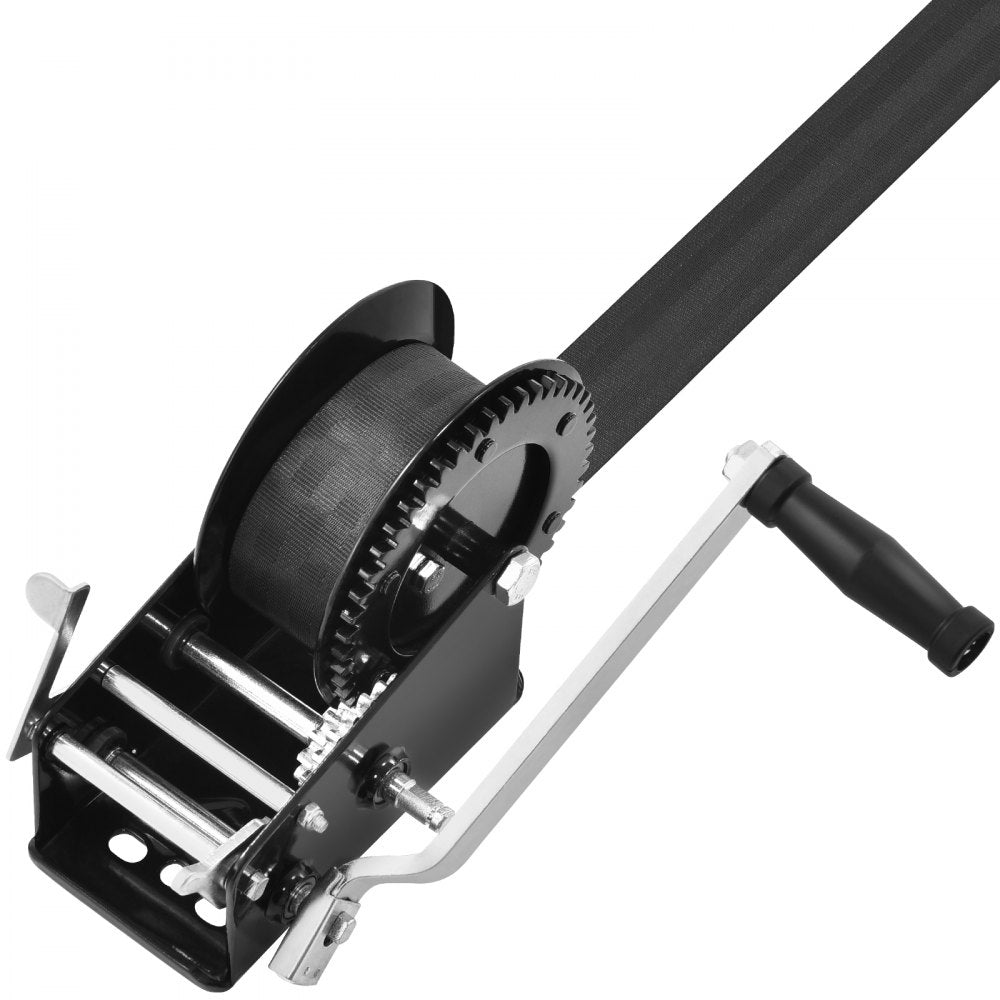 VEVOR Hand Winch, 3500 lbs Pulling Capacity, Boat Trailer Winch Heavy Duty Rope Crank with 33 ft Polyester Strap and Two-Way Ratchet, Manual Operated Hand Crank Winch for Trailer, Boat or ATV Towing