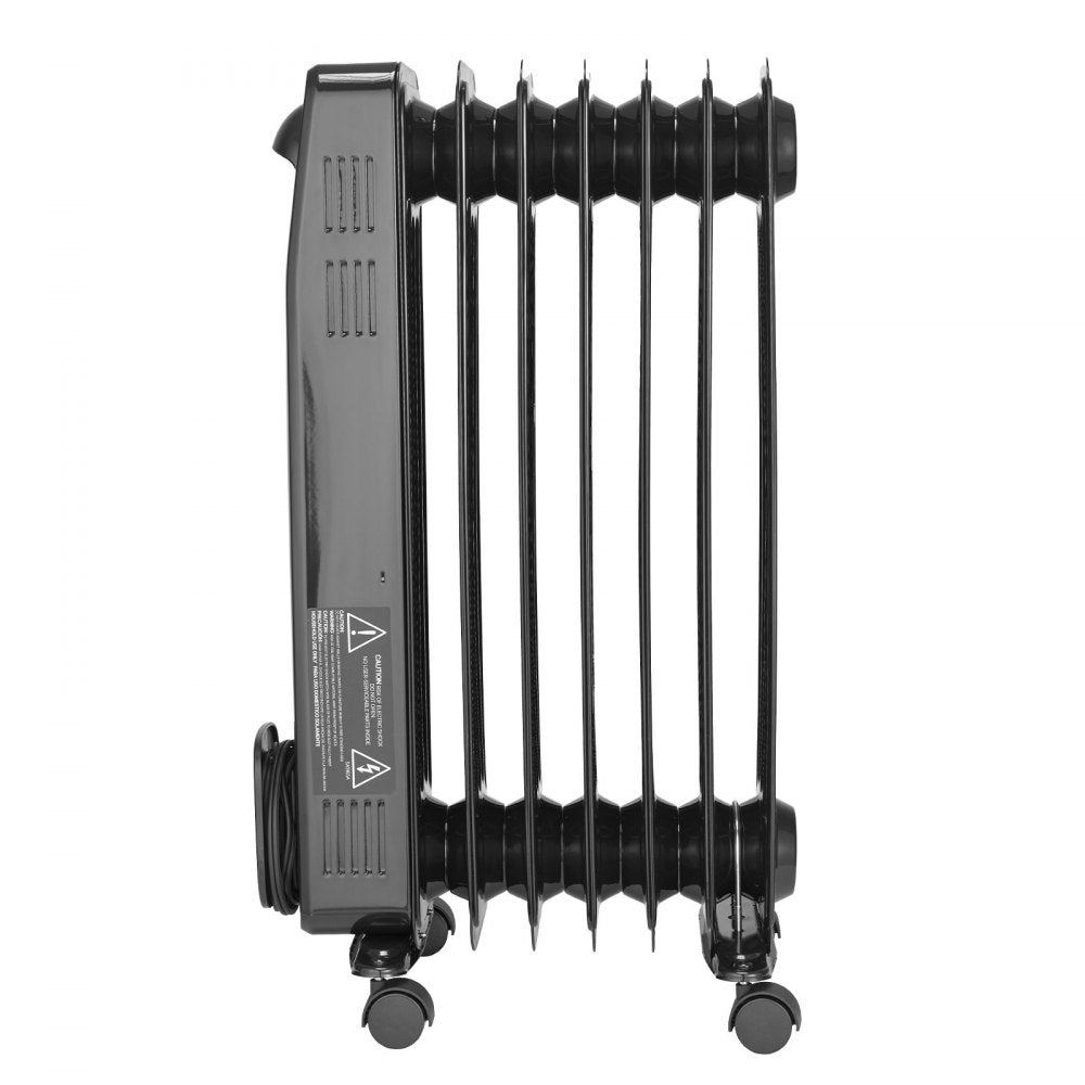 VEVOR Electric Oil Filled Radiator, 1500W Radiant Space Heater with LED Screen, Over-Heat Protections,24h Timer, Portable Handle Casters, Thermostat,Remote Control for Indoor Use,Black