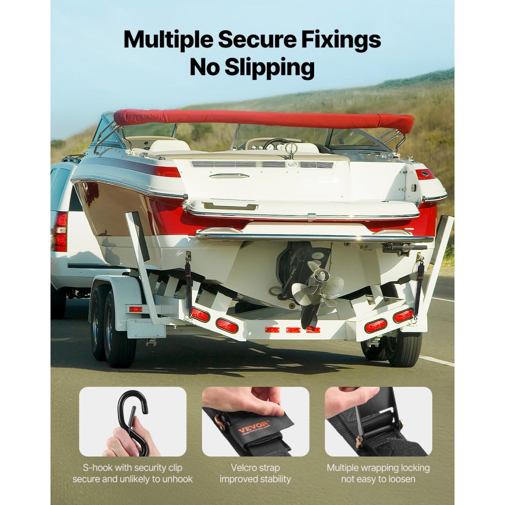 VEVOR Retractable Ratchet Straps, 2 in x 4 ft Ratchet Tie Down Straps with Security Lock S Hooks, 2 Pack Heavy Duty Ratchet Tie Down Straps with 1500 lbs Break Strength, for Trailers, Vehicles, Boat