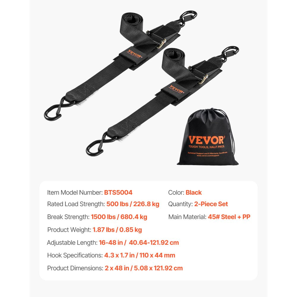 VEVOR Retractable Ratchet Straps, 2 in x 4 ft Ratchet Tie Down Straps with Security Lock S Hooks, 2 Pack Heavy Duty Ratchet Tie Down Straps with 1500 lbs Break Strength, for Trailers, Vehicles, Boat