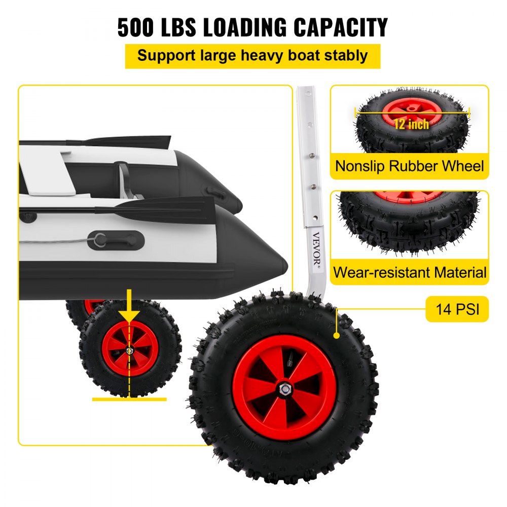 VEVOR Boat Launching Wheels, 12\" Boat Transom Launching Wheel, 500 LBS Loading Capacity Inflatable Boat Launch Wheels, Aluminium Alloy Transom Launching Dolly Wheels with 4 PCS of Quick Release Pins