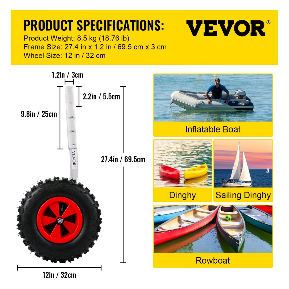 VEVOR Boat Launching Wheels, 12\" Boat Transom Launching Wheel, 500 LBS Loading Capacity Inflatable Boat Launch Wheels, Aluminium Alloy Transom Launching Dolly Wheels with 4 PCS of Quick Release Pins