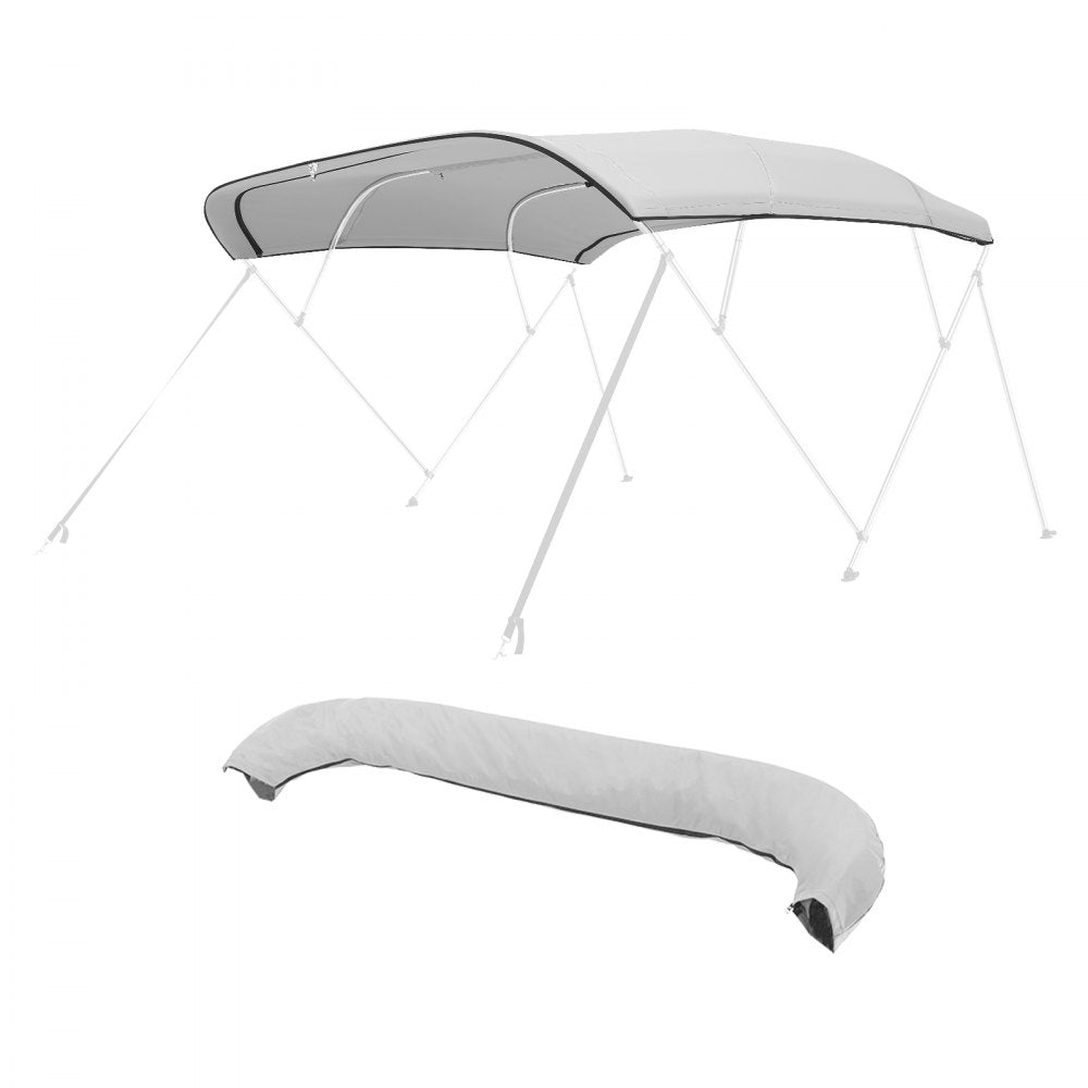 VEVOR 4 Bow Bimini Top Replacement Cover, 8 ft Long, Durable 600D Marine Grade Waterproof Sun Shade Boat Canopy with Storage Boot, Easy Install Zipper Sleeve Awning, 96"L x (91"-96")W, Gray (No Frame)