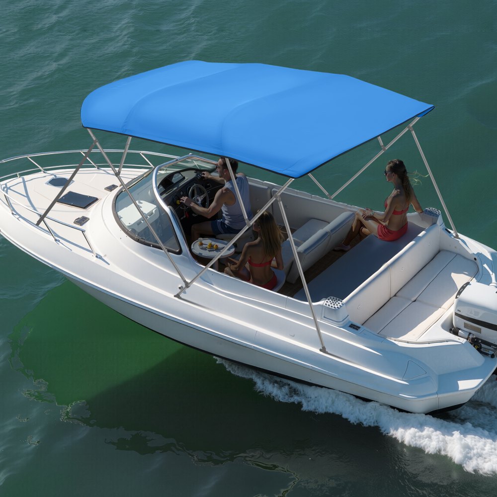 VEVOR 4 Bow Bimini Top Replacement Cover, 8 ft Long, Durable 600D Marine Grade Waterproof Sun Shade Boat Canopy with Storage Boot, Easy Install Zipper Sleeve Awning, 96"L x (91"-96")W, Blue (No Frame)