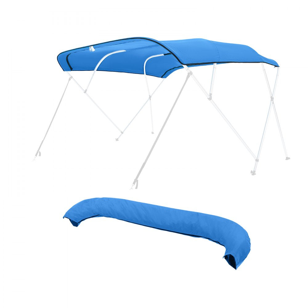 VEVOR 4 Bow Bimini Top Replacement Cover, 8 ft Long, Durable 600D Marine Grade Waterproof Sun Shade Boat Canopy with Storage Boot, Easy Install Zipper Sleeve Awning, 96"L x (91"-96")W, Blue (No Frame)