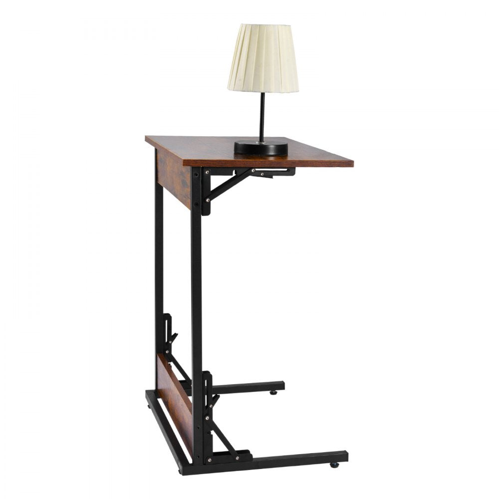 VEVOR C Table, Folding C Shaped End Table with Metal Frame & Adjustable Feet, Foldable C Shaped Side Table for Living Room Bedroom Office, 23.62 x 14.57 x 27.56 inch C Shaped TV Tray, Brown and Black