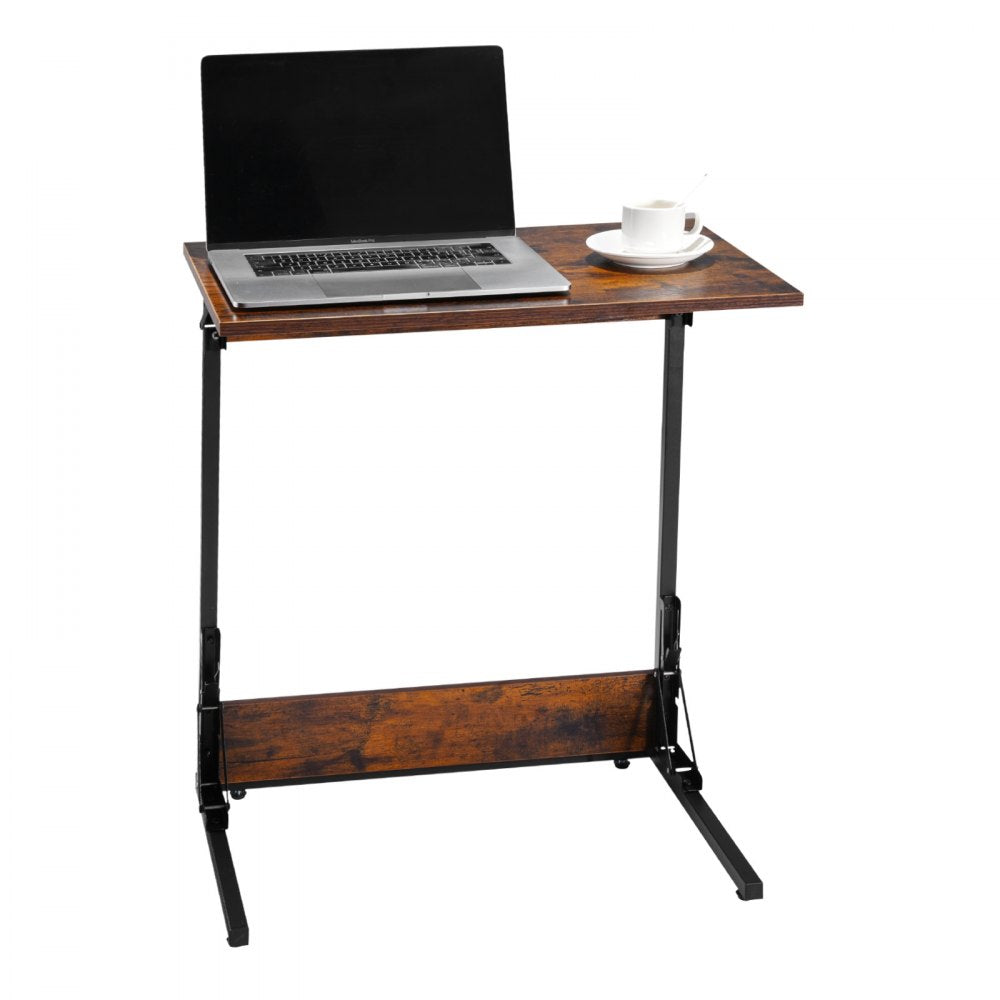 VEVOR C Table, Folding C Shaped End Table with Metal Frame & Adjustable Feet, Foldable C Shaped Side Table for Living Room Bedroom Office, 23.62 x 14.57 x 27.56 inch C Shaped TV Tray, Brown and Black