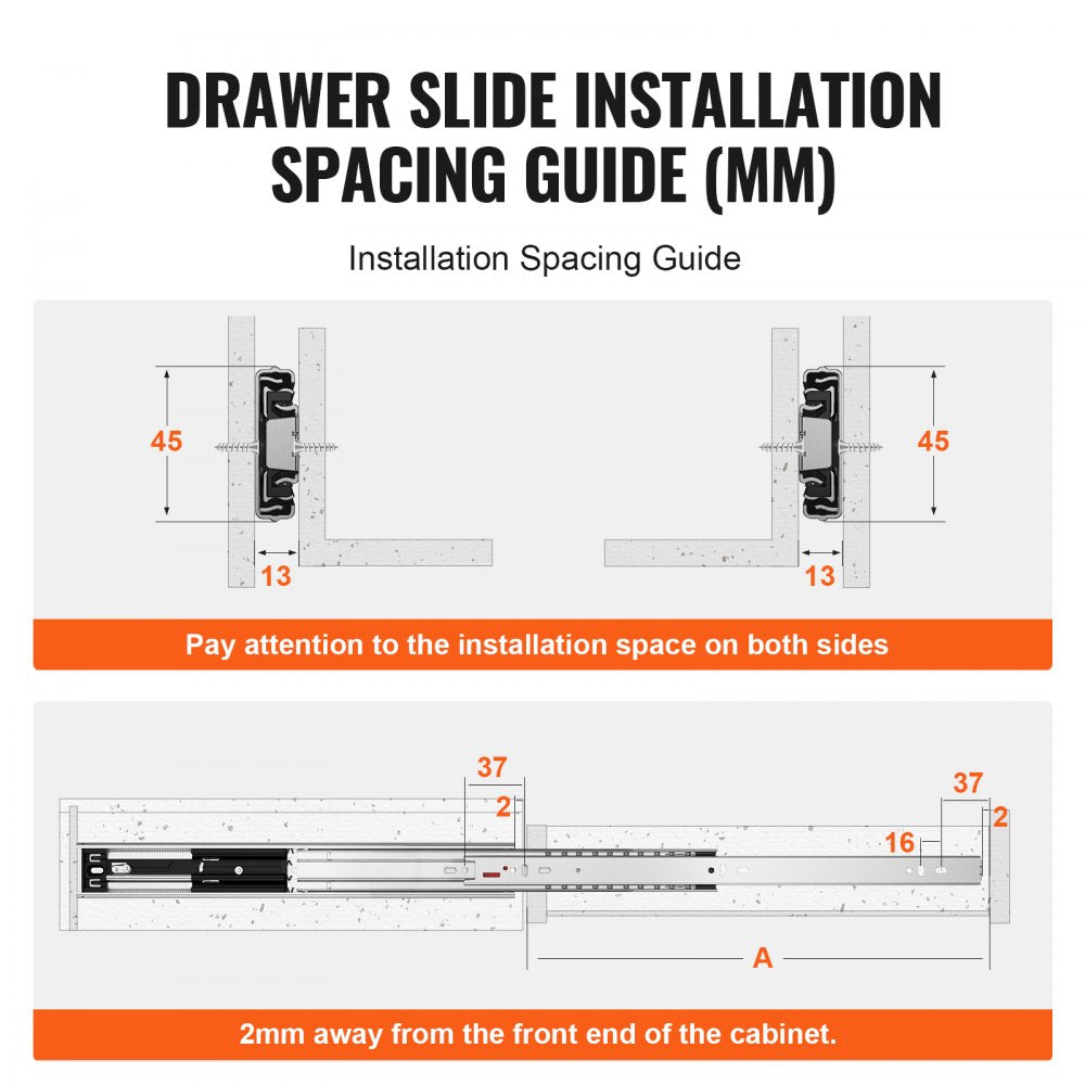 VEVOR 6 Pairs of 24 Inch Drawer Slides Side Mount Rails, Heavy Duty Full Extension Steel Track, Soft-Close Noiseless Guide Glides Cabinet Kitchen Runners with Ball Bearing, 100 Lbs Load Capacity