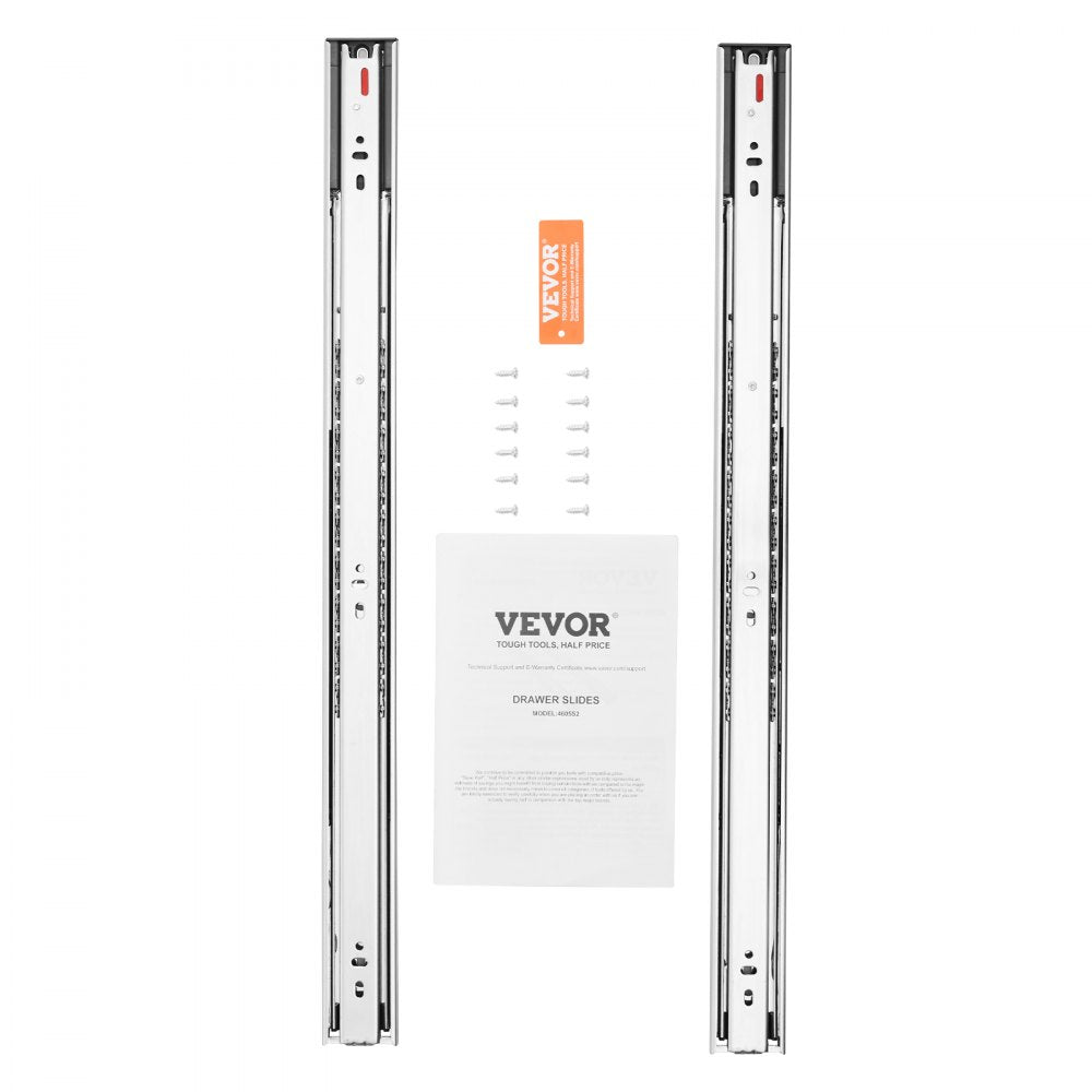 VEVOR 10 Pairs of 24 Inch Drawer Slides Side Mount Rails, Heavy Duty Full Extension Steel Track, Soft-Close Noiseless Guide Glides Cabinet Kitchen Runners with Ball Bearing, 100 Lbs Load Capacity
