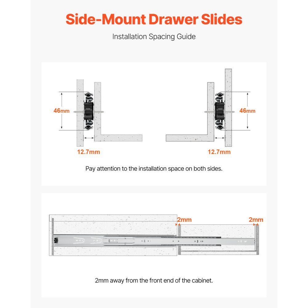 VEVOR Drawer Slides, 18 inch, 10 Pairs Full Extension Ball Bearing Cabinet Rails, 100 LB Load Capacity Heavy Duty Side Mount Dresser Drawer Slides, Drawer Track Runners for Kitchen DIY Replacement