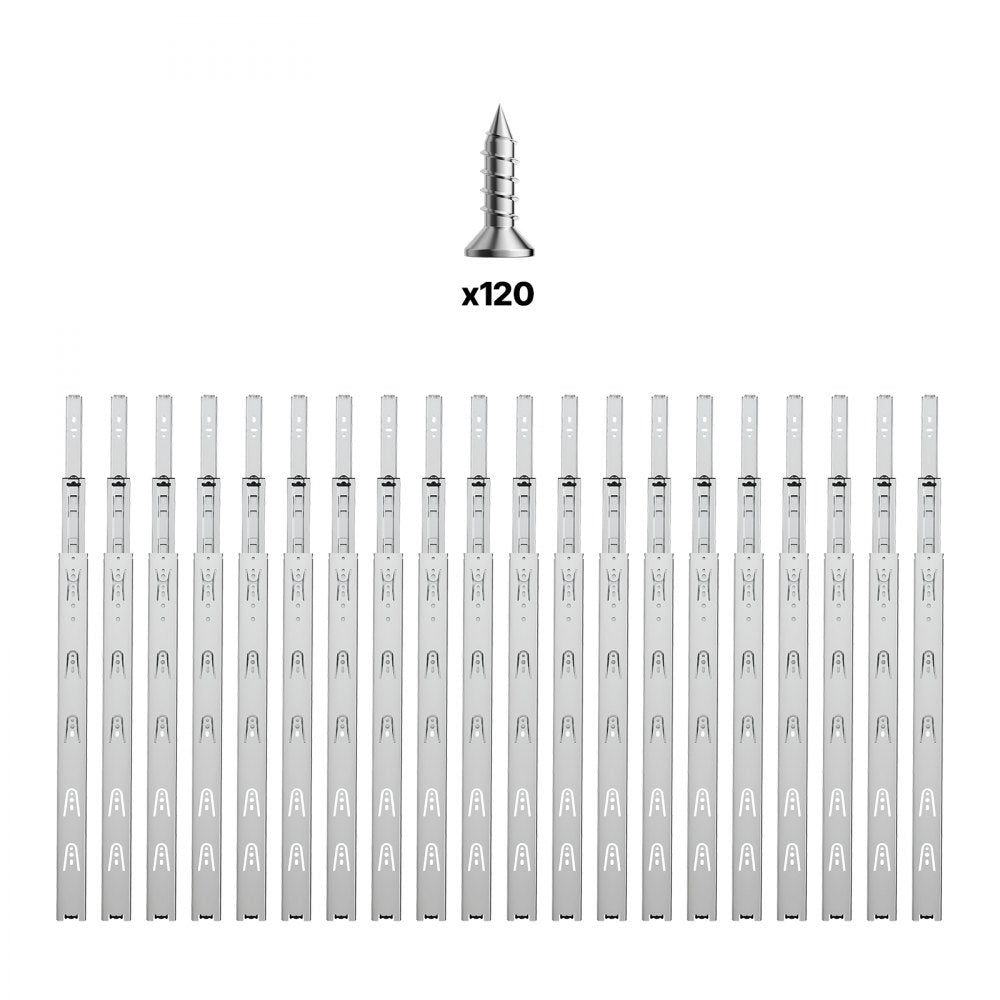 VEVOR Drawer Slides, 22 inch, 10 Pairs Full Extension Ball Bearing Cabinet Rails, 100 LB Load Capacity Heavy Duty Side Mount Dresser Drawer Slides, Drawer Track Runners for Kitchen DIY Replacement