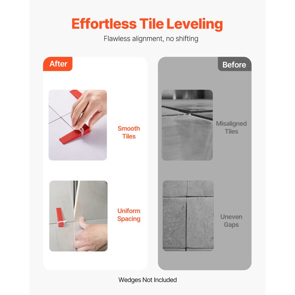 VEVOR Tile Leveling System Clips, 2200-Piece DIY Tile Leveler Spacers, 1/16"(1.5 mm) Tile Leveler Clips, Tile Leveling System Tile Installation Tools for Professional Ceramic Tile, Stone Installation
