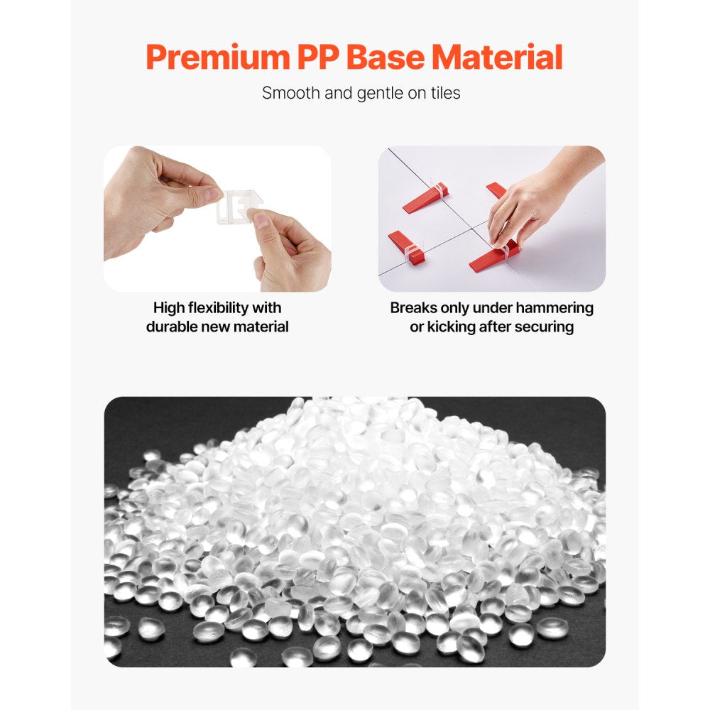 VEVOR Tile Leveling System Clips, 2200-Piece DIY Tile Leveler Spacers, 1/16"(1.5 mm) Tile Leveler Clips, Tile Leveling System Tile Installation Tools for Professional Ceramic Tile, Stone Installation