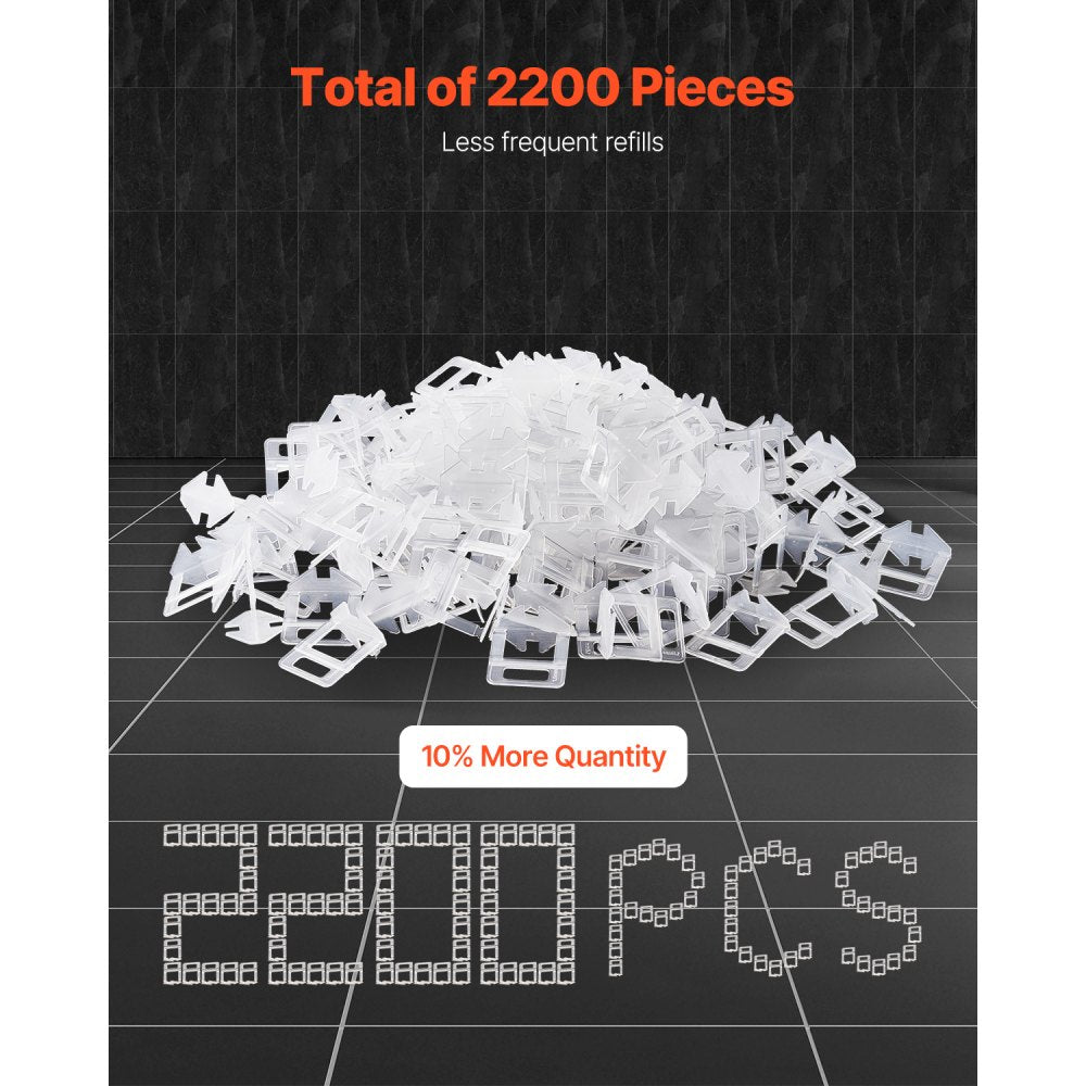 VEVOR Tile Leveling System Clips, 2200-Piece DIY Tile Leveler Spacers, 1/16"(1.5 mm) Tile Leveler Clips, Tile Leveling System Tile Installation Tools for Professional Ceramic Tile, Stone Installation