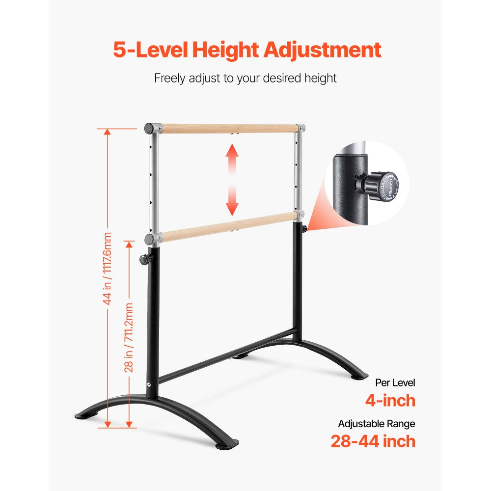 VEVOR Ballet Barre, 4 Ft Barre Bar for Home, Freestanding Portable Ballet Stretching Dance Bars, Height Adjustable Anti-Wobble Fitness Gym Studio Equipment, for Pilates Balance Workout