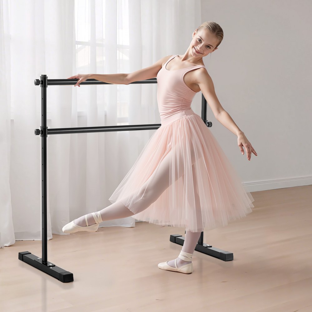VEVOR Ballet Barre, 4 Ft Double Barre Bar for Home, Freestanding Portable Ballet Stretching Dance Bars, Height Adjustable Anti-Wobble Fitness Studio Equipment, for Pilates Balance Workout