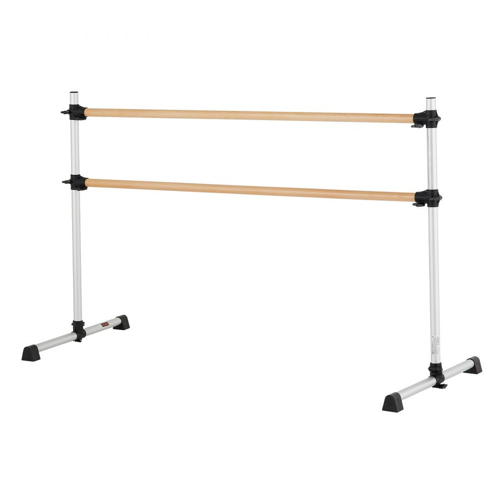 VEVOR Ballet Barre, 6 Ft Double Beechwood Barre Bar for Home, Freestanding Portable Ballet Stretching Dance Bars, Height Adjustable Anti-Wobble Fitness Gym Equipment, for Pilates Balance Workout