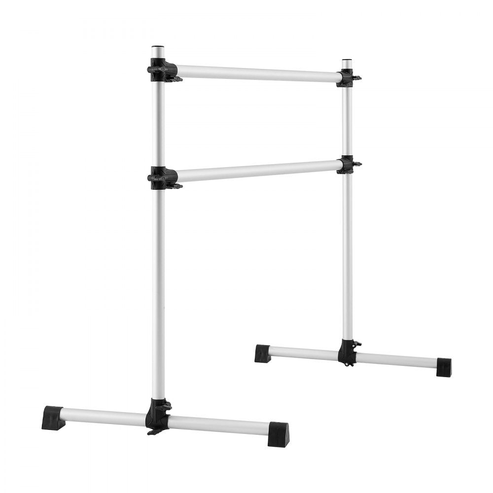 VEVOR Ballet Barre, 4 Ft Aluminum Double Barre Bar for Home, Freestanding Portable Ballet Stretching Dance Bars, Height Adjustable Anti-Wobble Fitness Studio Equipment, for Pilates Balance Workout