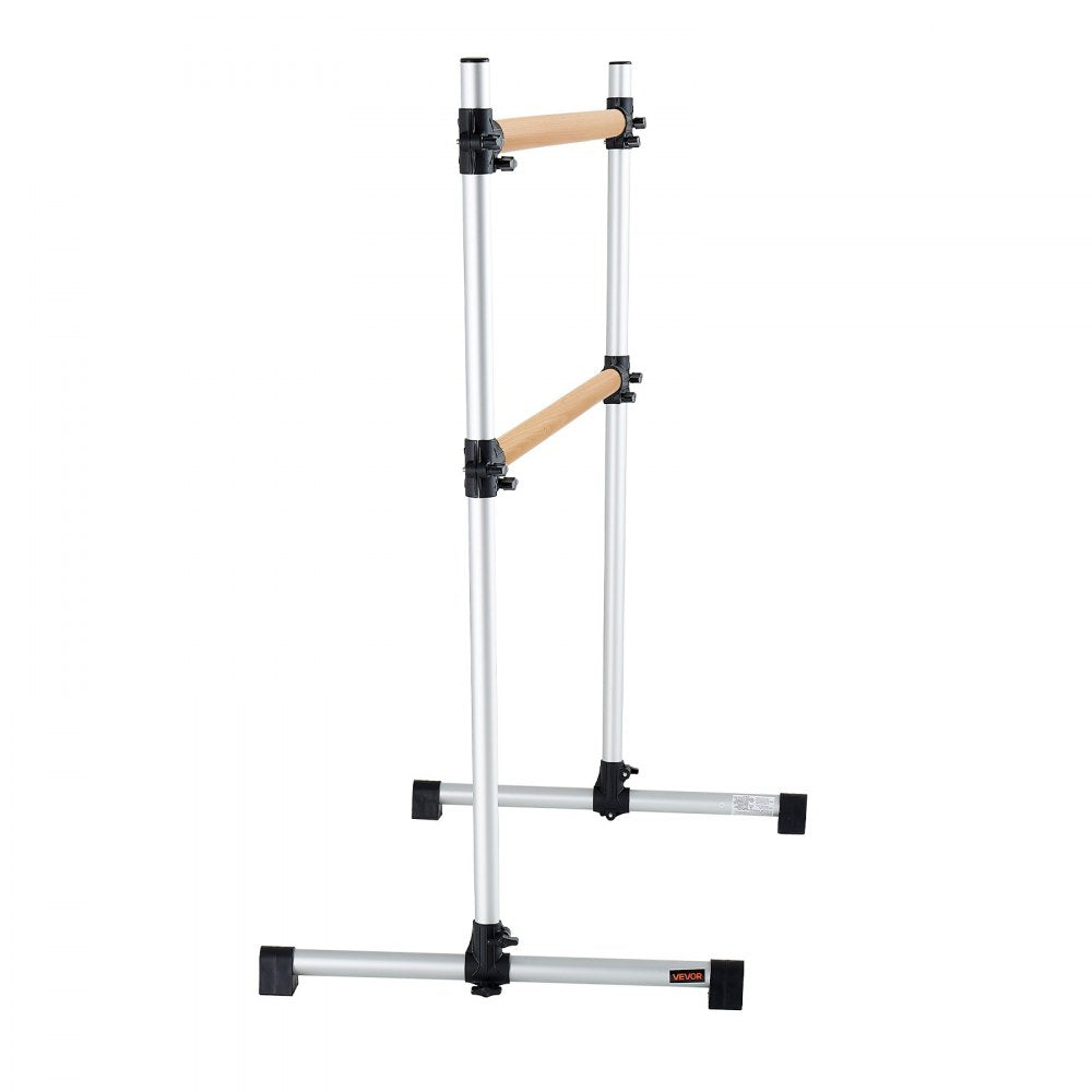 VEVOR Ballet Barre, 4 Ft Double Beechwood Barre Bar for Home, Freestanding Portable Ballet Stretching Dance Bars, Height Adjustable Anti-Wobble Fitness Gym Equipment, for Pilates Balance Workout