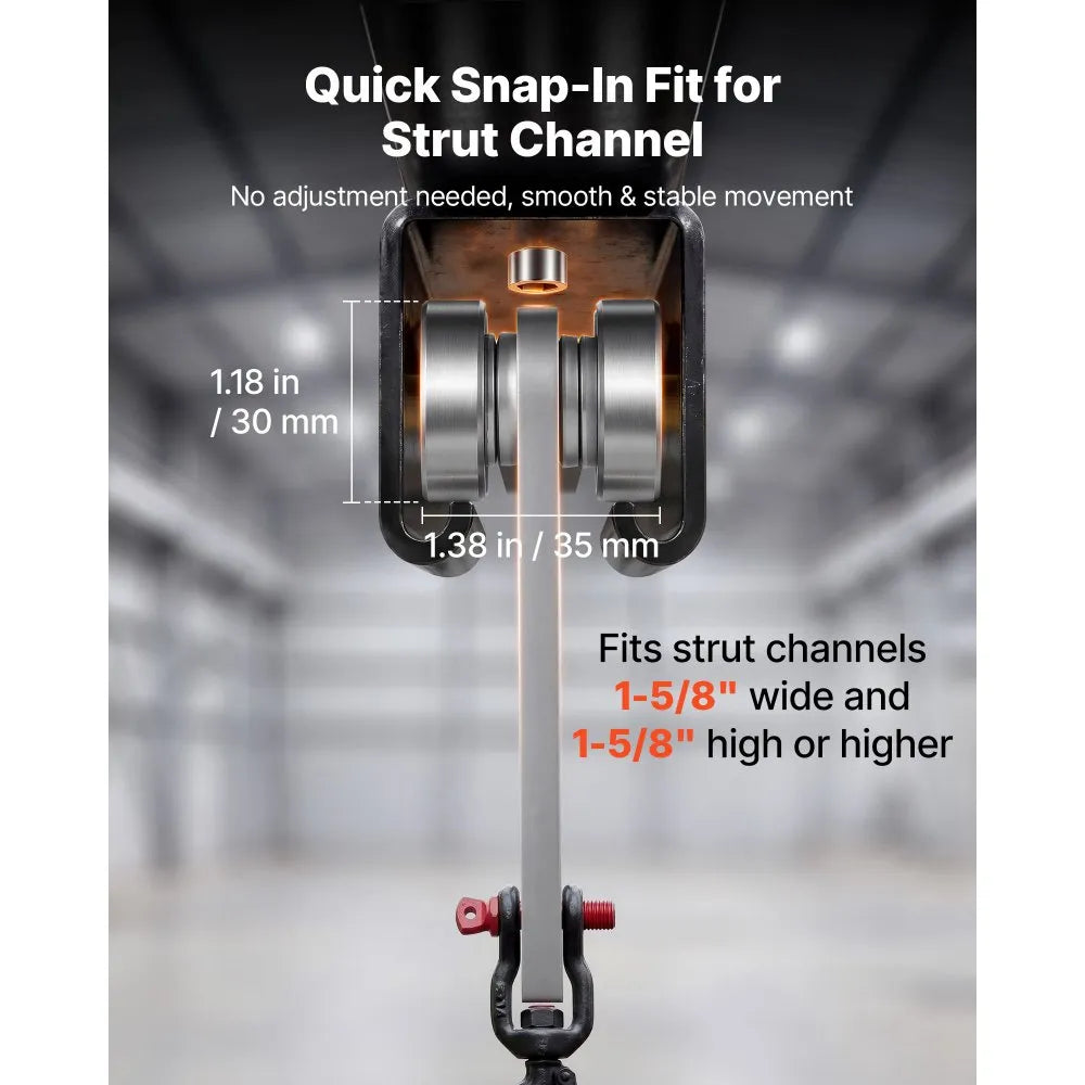 VEVOR 8 Wheel Trolley Assembly Rollers, 4 Pcs 3000 lbs Load, Dual Bearing Trolley Assembly for 1-5/8" Wide and All 1-5/8" or Taller Strut Channel, Heavy Duty Sliding Track System for Warehouse Garage