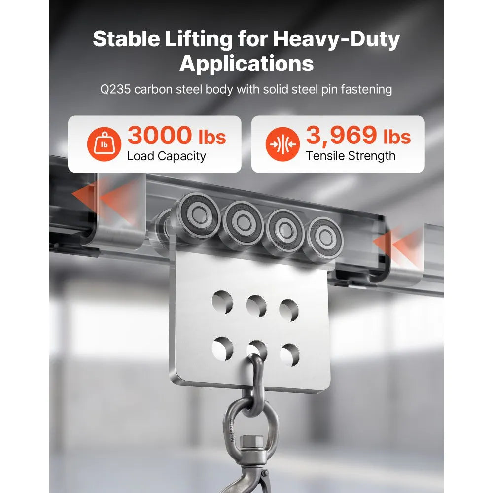 VEVOR 8 Wheel Trolley Assembly Rollers, 4 Pcs 3000 lbs Load, Dual Bearing Trolley Assembly for 1-5/8" Wide and All 1-5/8" or Taller Strut Channel, Heavy Duty Sliding Track System for Warehouse Garage