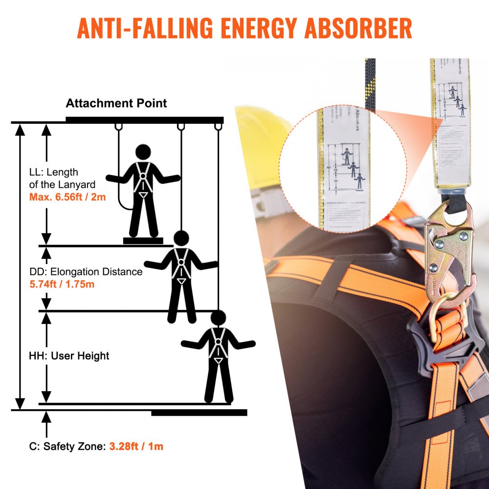 VEVOR Vertical Lifeline, 150ft (45.7m) Outdoor Climbing Rope 30KN Breaking Tension, Static Rock Climbing Rope with Steel Snap Hooks and Rope Grap, for Escape, Outdoor Adventures, and Lumbering, Black & Yellow