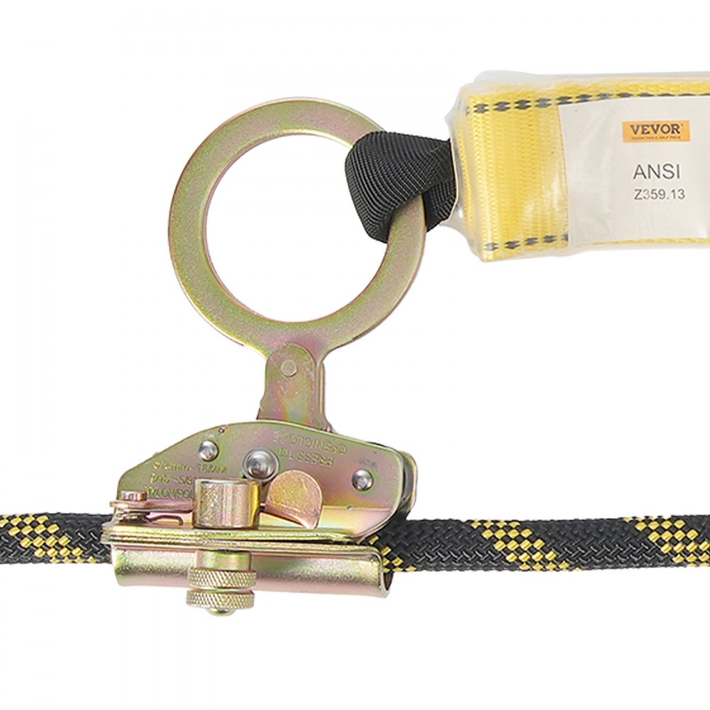 VEVOR Vertical Lifeline, 150ft (45.7m) Outdoor Climbing Rope 30KN Breaking Tension, Static Rock Climbing Rope with Steel Snap Hooks and Rope Grap, for Escape, Outdoor Adventures, and Lumbering, Black & Yellow
