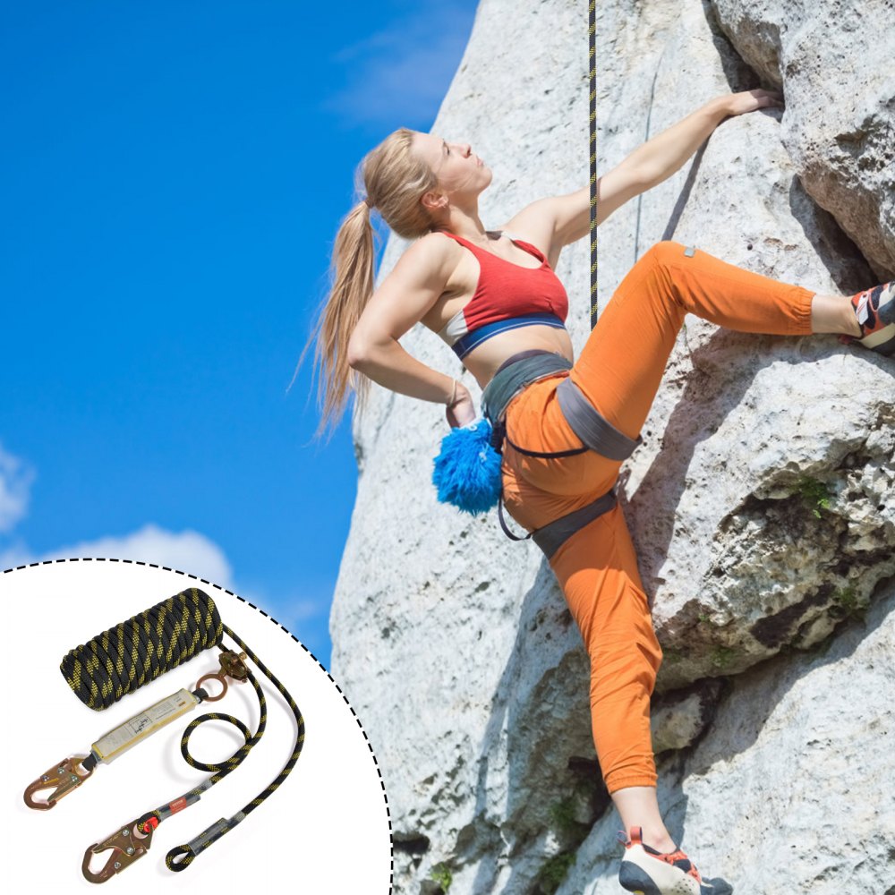 VEVOR Vertical Lifeline Assembly, 0.55'' x 25' Fall Protection Rope with 30 KN Breaking Tension, Polyester Roofing Rope with Steel Snap Hooks, Rope Grab, and Shock Absorber, ANSI Compliant