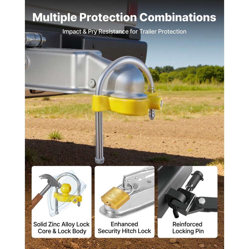 VEVOR Trailer Hitch Lock Kit, Fits for 1-7/8 in, 2 in, 2-5/16 in Couplers, Heavy-Duty Anti-Theft Trailer Ball Lock with Keys, Prying-Resistant, Adjustable Height Design for RVs, Boats, Trailers