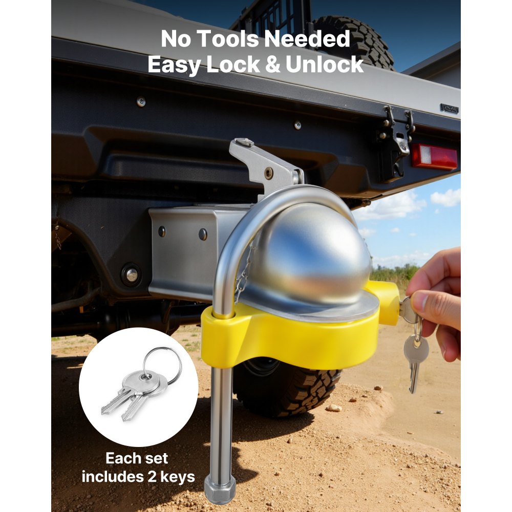 VEVOR Trailer Hitch Lock Kit, Fits for 1-7/8 in, 2 in, 2-5/16 in Couplers, Heavy-Duty Anti-Theft Trailer Ball Lock with Keys, Prying-Resistant, Adjustable Height Design for RVs, Boats, Trailers