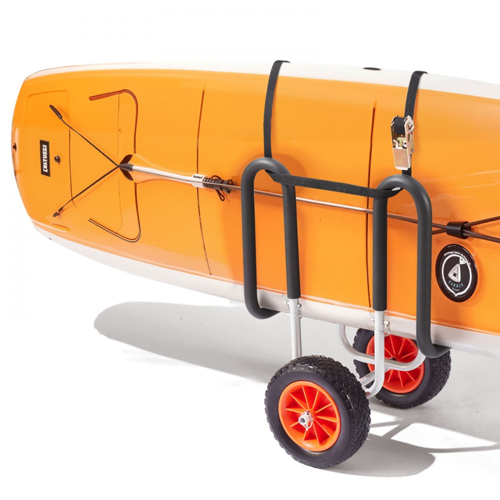 VEVOR Kayak Cart, 150 lbs Load Capacity, Stand Up Paddle Board Trolley with 10-inch Solid Rubber Tires & Kickstands, Paddle Board Carrier with Ratchet Strap for Paddleboard & Surfboard Transport