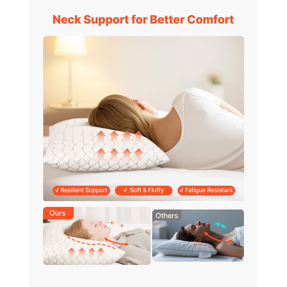 VEVOR Bed Pillow for Sleeping, King Size Luxury Quality Hotel Pillow with Memory Foam Fill, Supportive & Adjustable, Includes Natural Firber Pillowcase, Bedding for Back, Stomach and Side Sleepers