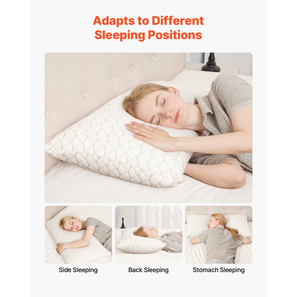 VEVOR Bed Pillow for Sleeping, Queen Size Luxury Quality Hotel Pillow with Memory Foam Fill, Supportive & Adjustable, Includes Natural Firber Pillowcase, Bedding for Back, Stomach and Side Sleepers