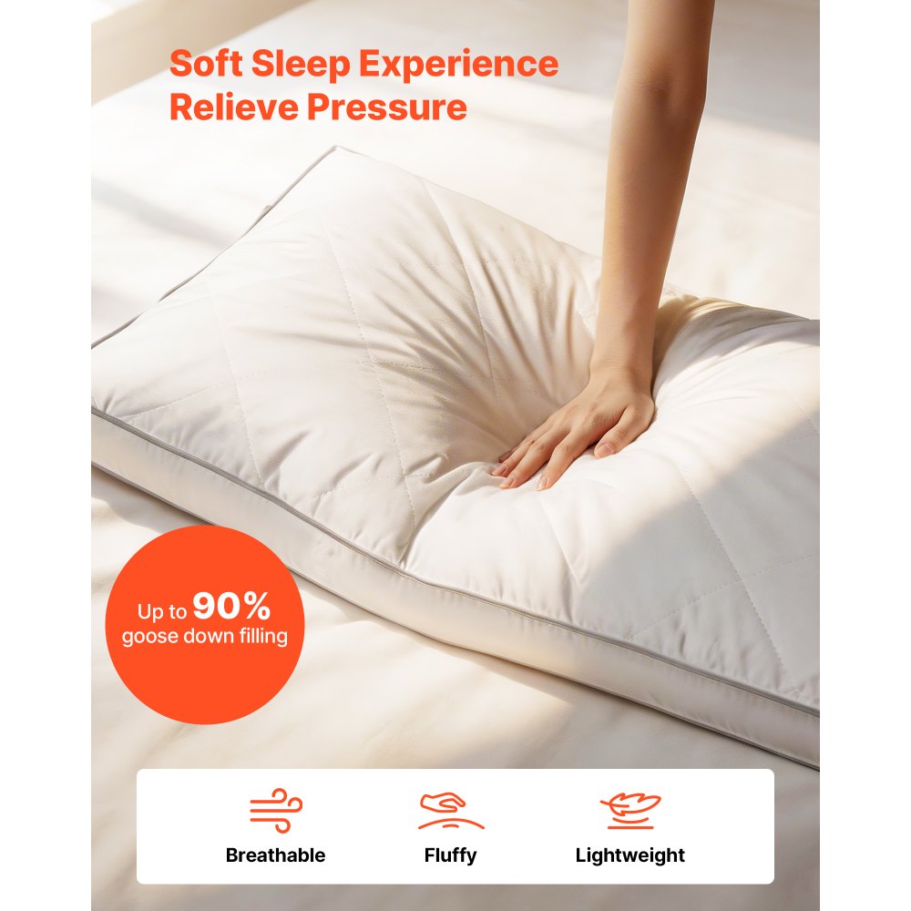 VEVOR Bed Pillows for Sleeping, Set of 2, King Size Luxury Quality Hotel Pillows with Original Down Alternative Filling, Supportive and Fluffy, Bedding for Back, Stomach and Side Sleepers, White