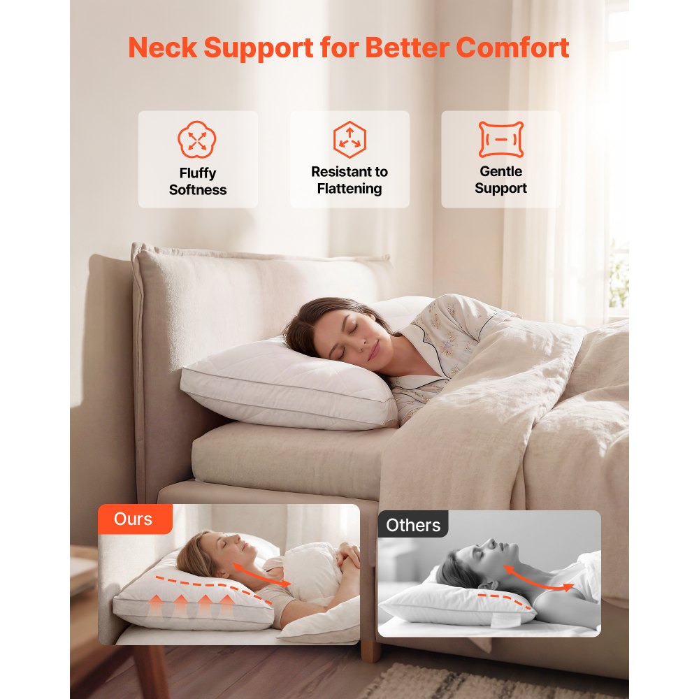 VEVOR Bed Pillows for Sleeping, Set of 2, King Size Luxury Quality Hotel Pillows with Original Down Alternative Filling, Supportive and Fluffy, Bedding for Back, Stomach and Side Sleepers, White