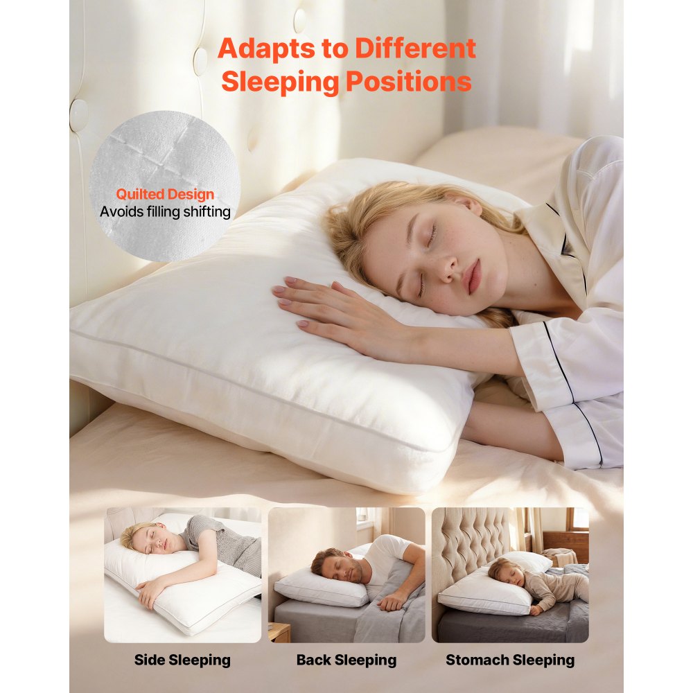 VEVOR Bed Pillows for Sleeping, Set of 2, Queen Size Luxury Quality Hotel Pillows with Original Down Alternative Filling, Supportive and Fluffy, Bedding for Back, Stomach and Side Sleepers, White