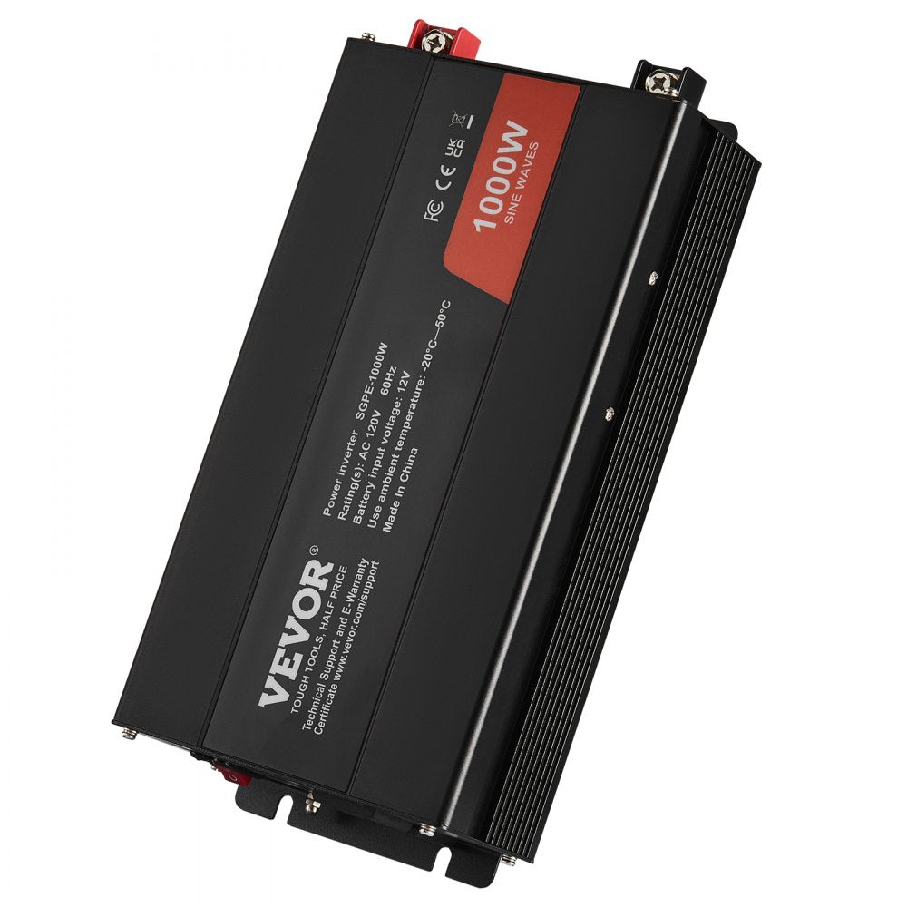 VEVOR Sine Wave Converter, 1000W, DC 12V to AC 120V, with Dual AC Sockets, 1 USB, 1 Type-C, Remote Operation for Portable Electronics, CE FCC Approved