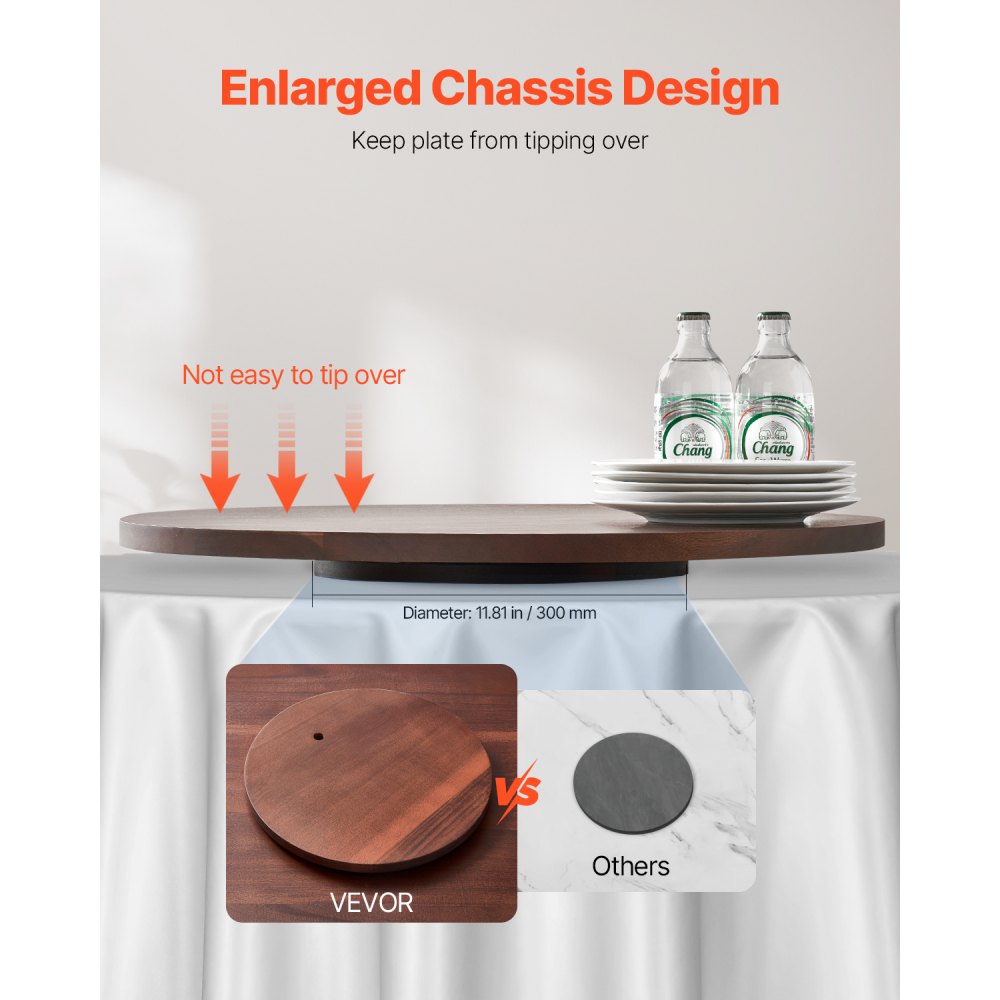VEVOR 24 in Wood Lazy Susan Turntable, 360° Rotation Round Clear Tabletop Rotating Tray, Acacia Wood Dining Table Centerpiece, Smooth and Silent Spin, for Family Gatherings, Banquets and Weddings