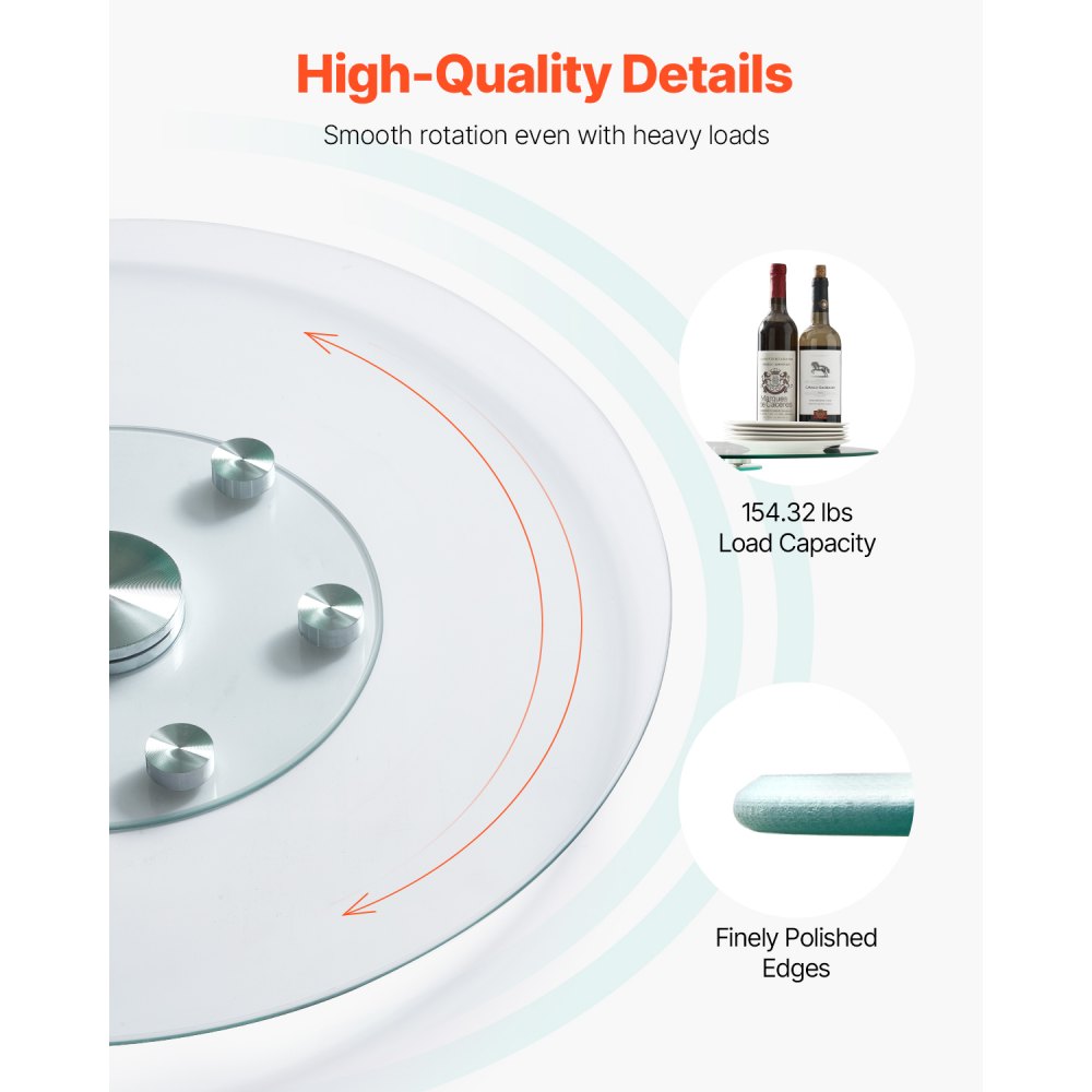 VEVOR 30 in Glass Lazy Susan Turntable, Tempered Glass Dining Table Centerpiece with 6 Rotating Wheels, 360° Smooth and Silent Spin Tabletop Rotating Tray, for Family Gatherings, Banquets & Weddings