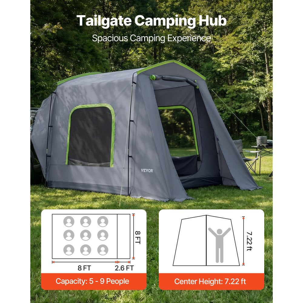 VEVOR Large SUV Tent for 5–9 Person, 10.6 x 8 FT All-Season SUV Tailgate Tent with Ventilated Door & Mesh Windows, PU3000mm Waterproof Dual-Use Car Rear Hatch Tents for Outdoor Camping Hiking
