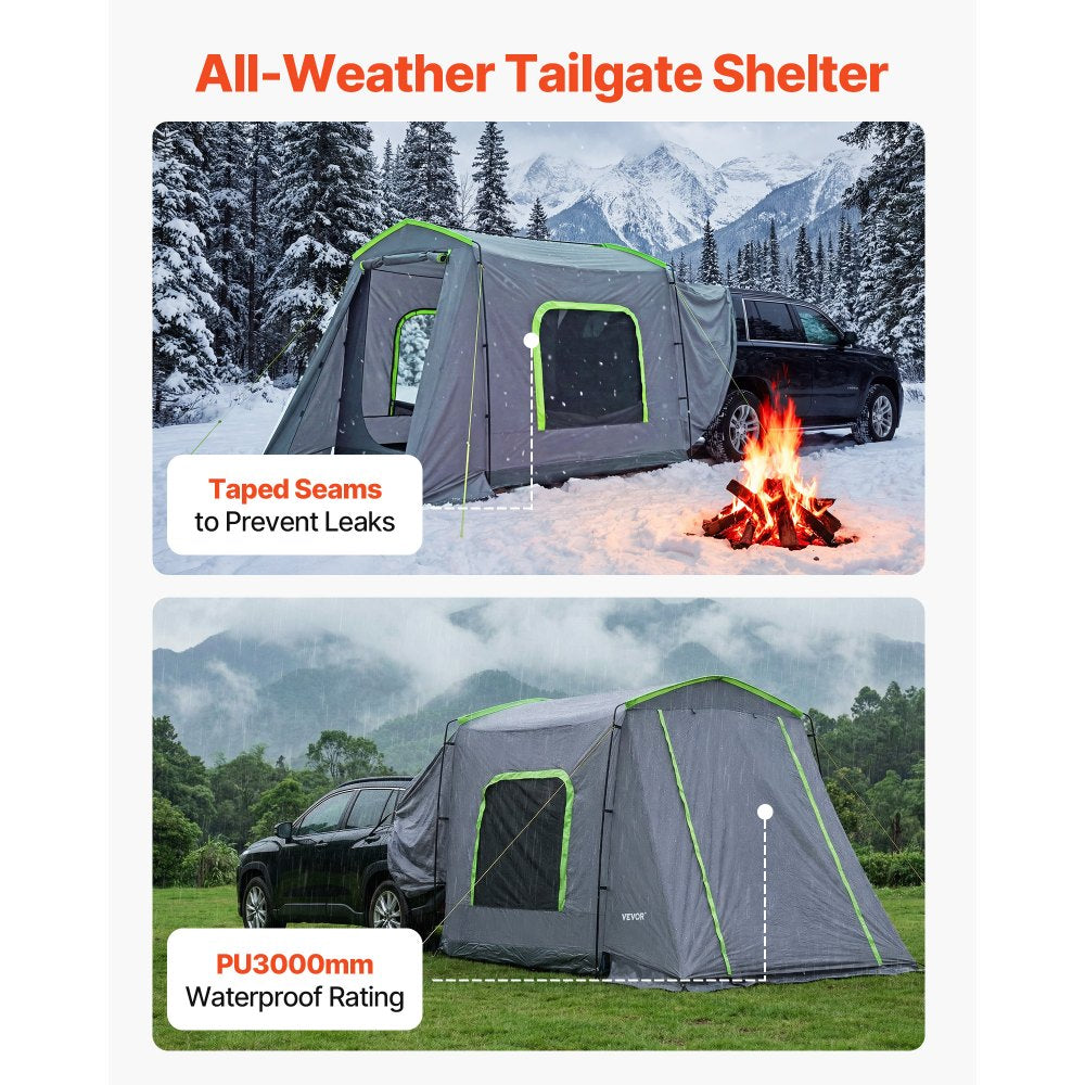 VEVOR Large SUV Tent for 5–9 Person, 10.6 x 8 FT All-Season SUV Tailgate Tent with Ventilated Door & Mesh Windows, PU3000mm Waterproof Dual-Use Car Rear Hatch Tents for Outdoor Camping Hiking