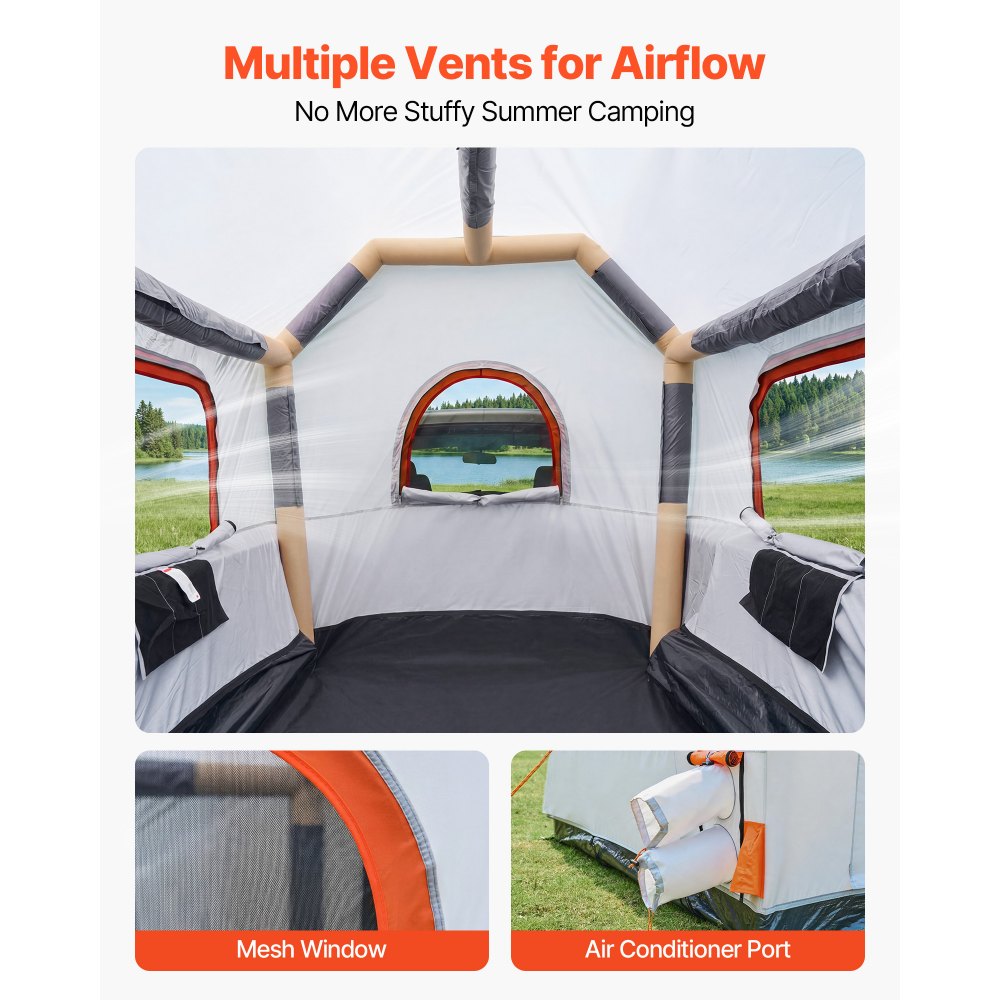 VEVOR Inflatable Pickup Truck Tent, 7.2 x 5.4 FT 3-Season Truck Bed Tent with Ventilated Mesh Windows, PU2000mm Waterproof Pickup Camping Tents for Outdoor Hiking Activities - Air Pump Included
