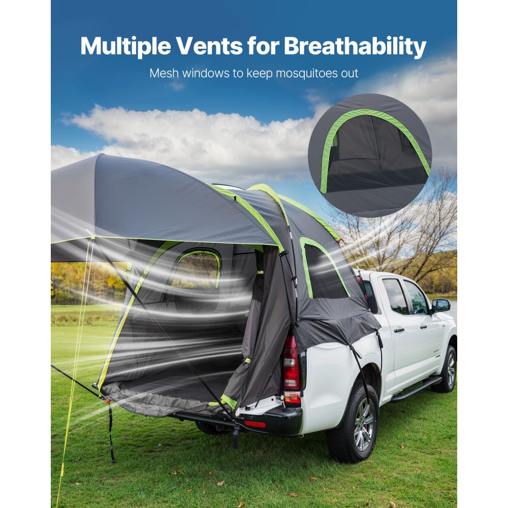 VEVOR Pickup Truck Tent, Fits 5.0-5.2 ft Truck Tents for Camping, Waterproof PU2000 mm 2-3 Person Sleeping Truck Bed Tent, Sturdy Truck Bed Camper Shell with Expandable Awning, Rainfly, Storage Bag