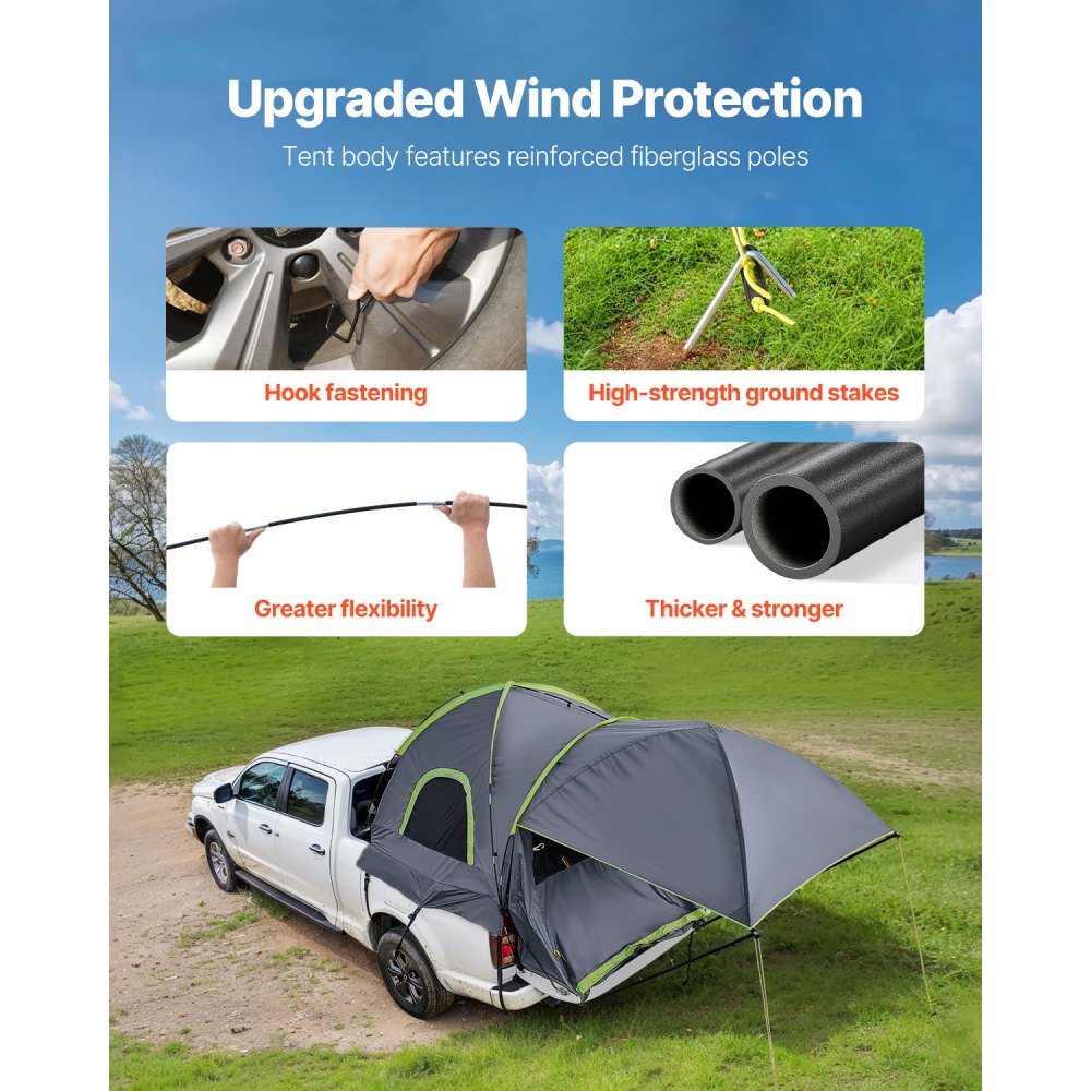 VEVOR Pickup Truck Tent, Fits 5.5-6.0 ft Truck Tents for Camping, Waterproof PU2000 mm 2-3 Person Sleeping Truck Bed Tent, Sturdy Truck Bed Camper Shell with Expandable Awning, Rainfly, Storage Bag
