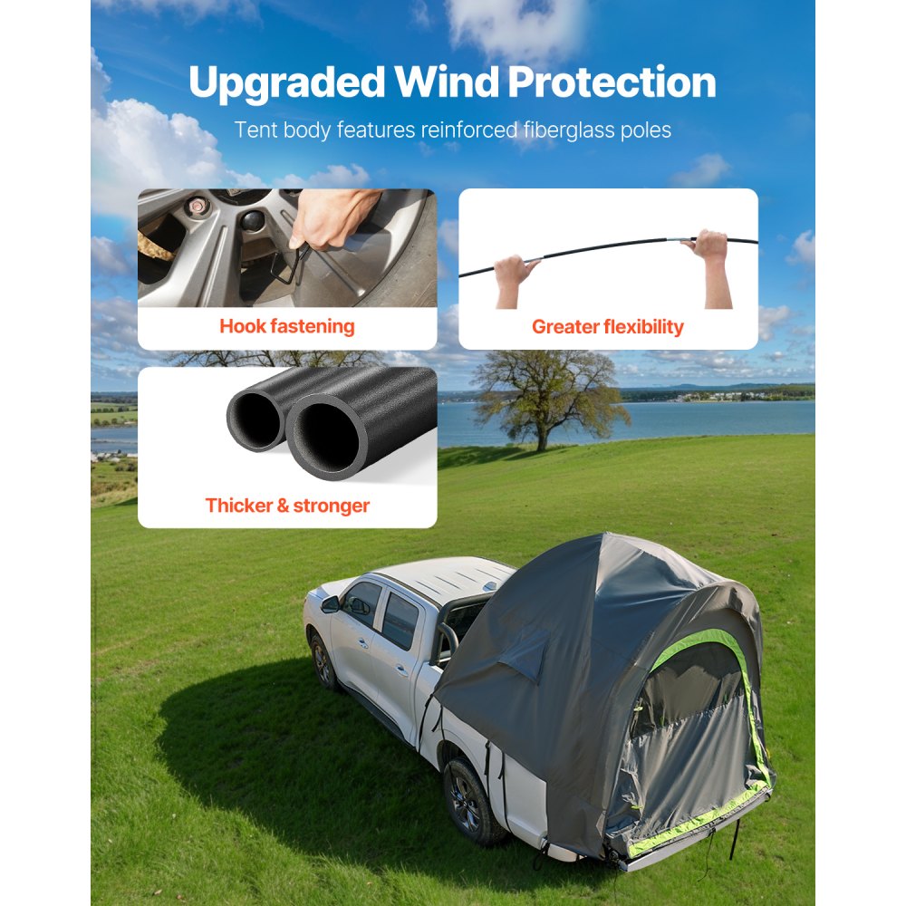 VEVOR Pickup Truck Tent, Fit 5.0-5.2 ft Truck Tents for Camping, Waterproof PU2000mm 2-3 Person Sleeping Truck Bed Tent with Double Layer Design Windows, Sturdy Truck Bed Camper Shell with Storage Bag